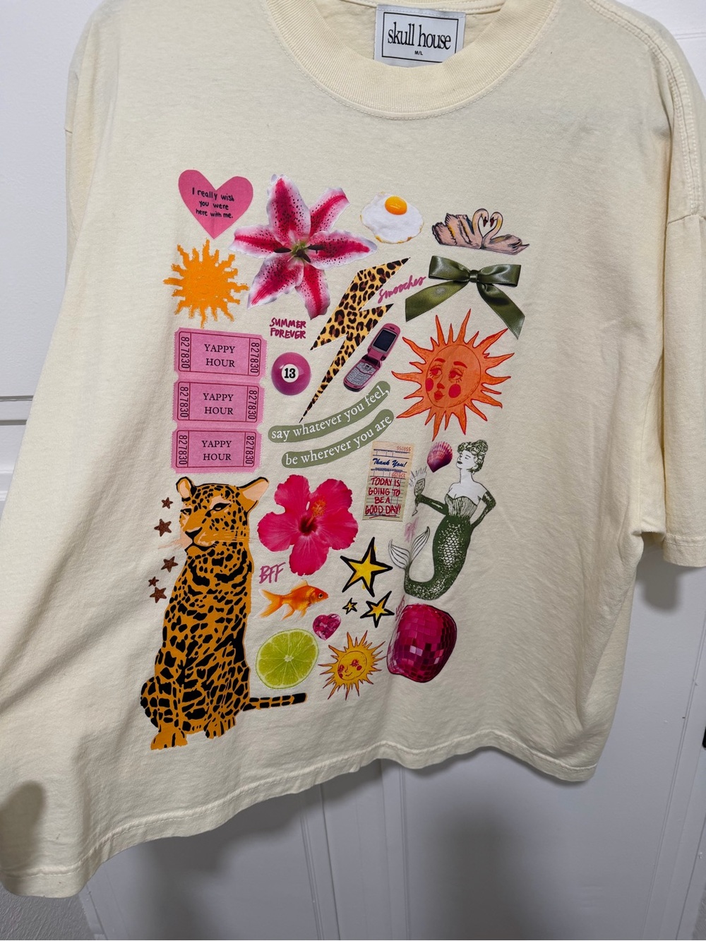Cream Short Sleeve Graphic Tee - Collage Print